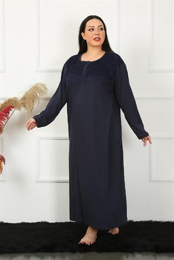 Akbeniz Big Uzun Kol Dantelli Lacivert Anne Gecelik 1355