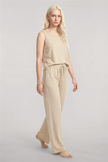 Akbeniz Bisiklet Yaka Kolsuz Yumuşak Dokulu Pijama Takımı Bej