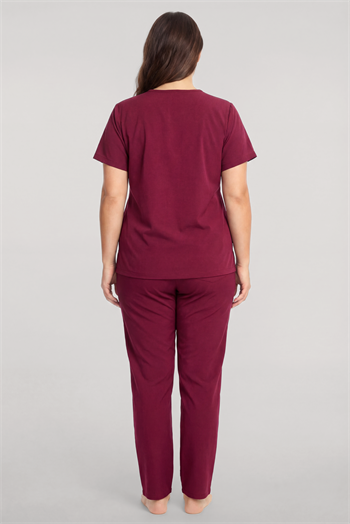 Akbeniz Büyük Beden Düğmeli Kısa Kollu Pijama Takımı Vişne