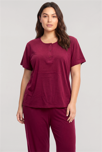Akbeniz Büyük Beden Düğmeli Kısa Kollu Pijama Takımı Vişne