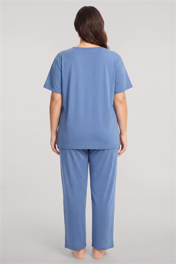 Akbeniz Büyük Beden Düğmeli Kısa Kollu Pijama Takımı Mavi