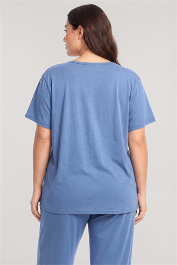 Akbeniz Büyük Beden Düğmeli Kısa Kollu Pijama Takımı Mavi