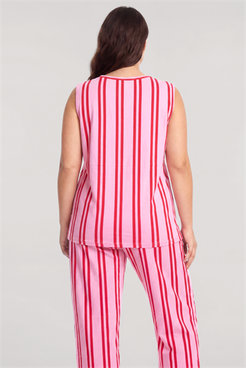 Akbeniz Büyük Beden Pembe Çizgili Yelekli Yazlık Pijama Takımı