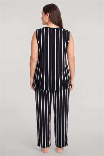 Akbeniz Büyük Beden Siyah Çizgili Yelekli Yazlık Pijama Takımı