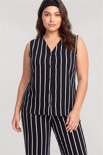 Akbeniz Büyük Beden Siyah Çizgili Yelekli Yazlık Pijama Takımı