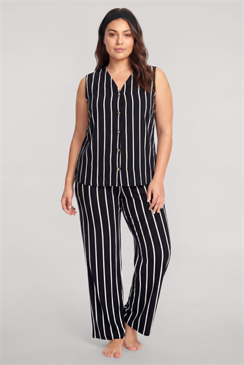 Akbeniz Büyük Beden Siyah Çizgili Yelekli Yazlık Pijama Takımı