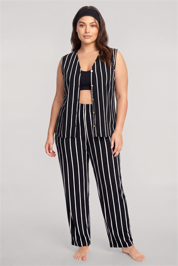 Akbeniz Büyük Beden Siyah Çizgili Yelekli Yazlık Pijama Takımı