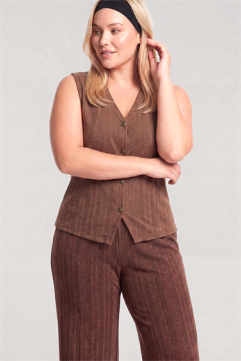 Akbeniz Büyük Beden Yelekli Yazlık Pijama Takımı - Kahverengi