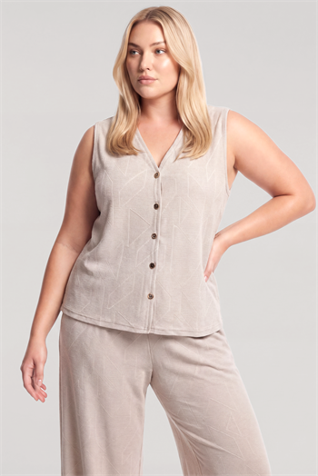 Akbeniz Büyük Beden Yelekli Yazlık Pijama Takımı - BEJ