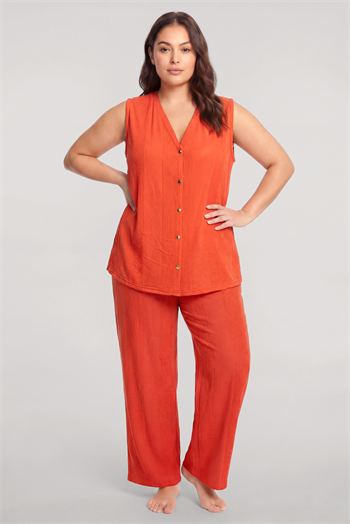 Akbeniz Büyük Beden Yelekli Yazlık Pijama Takımı Turuncu