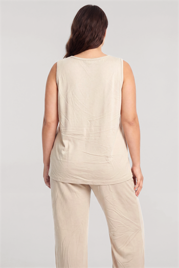 Akbeniz Büyük Beden Yelekli Yazlık Pijama Takımı Bej