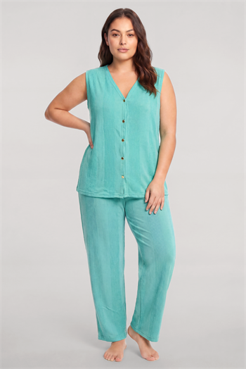 Akbeniz Büyük Beden Yelekli Yazlık Pijama Takımı Su Yeşili