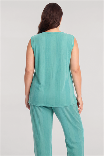 Akbeniz Büyük Beden Yelekli Yazlık Pijama Takımı Su Yeşili