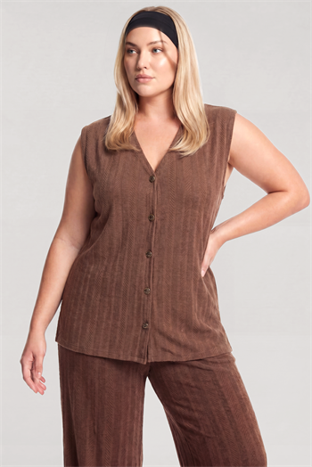 Akbeniz Büyük Beden Yelekli Yazlık Pijama Takımı - Kahverengi