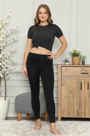 Akbeniz Mikro Jardonlu Kalın Siyah Tayt 5855