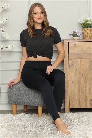 Akbeniz Mikro Jardonlu Kalın Siyah Tayt 5855