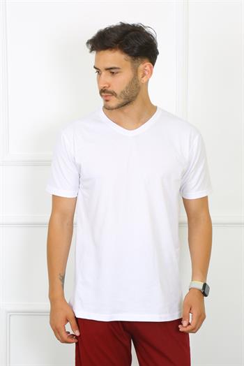 Akbeniz Erkek Beyaz %100 Pamuklu T-Shirt 27486