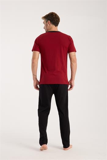 Akbeniz Erkek Bordo Düğmeli Yaka Kısa Kol Pijama Takımı