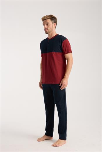 Akbeniz Erkek Bordo Düğmeli Yaka Kısa Kol Pijama Takımı