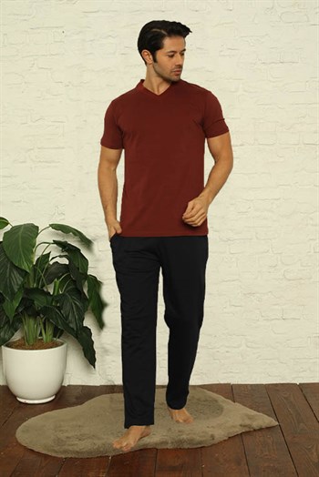 Akbeniz Erkek Bordo V Yaka 3lü Pijama Takım 6822