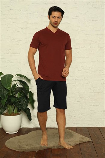 Akbeniz Erkek Bordo V Yaka 3lü Pijama Takım 6822