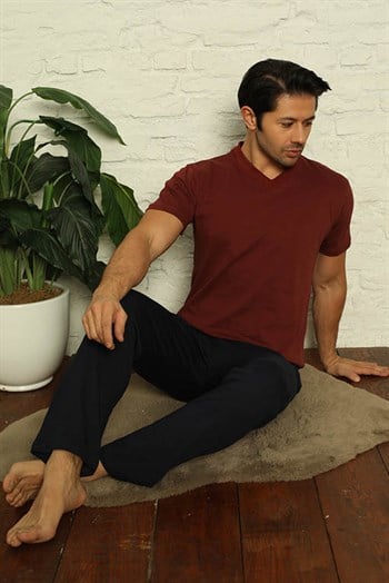 Akbeniz Erkek Bordo V Yaka 3lü Pijama Takım 6822