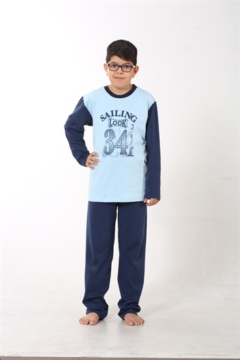 Akbeniz Erkek Çocuk Buz Mavisi Penye Pijama Takım 4508