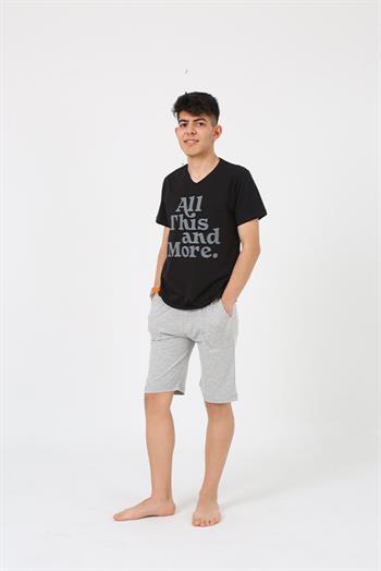 Akbeniz Erkek Genç Garson Boy Kısa Kol Siyah Penye Şortlu Pijama Takımı 20377