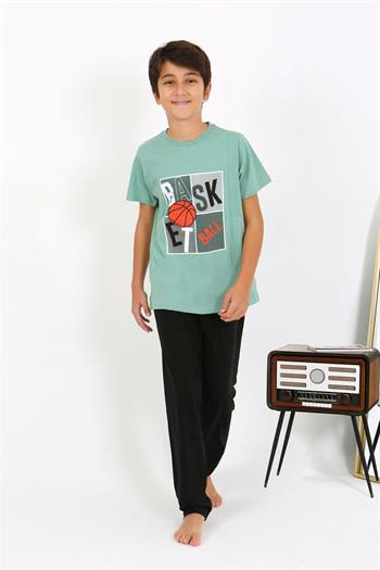 Akbeniz Erkek Çocuk Kısa Kol Penye Pijama Takım 20758 SuYeşili
