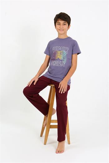 Akbeniz Erkek Çocuk Kısa Kol Penye Pijama Takım 20758 Mor