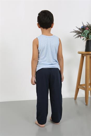Akbeniz Erkek Çocuk Sıfır Kol Penye Pijama Takım Mavi 20439
