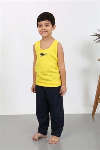 Akbeniz Erkek Çocuk Sıfır Kol Penye Pijama Takım Sarı 20439