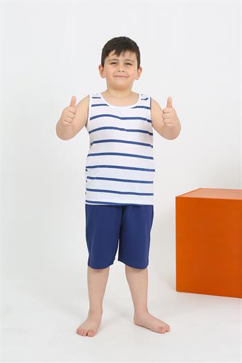 Akbeniz Erkek Çocuk Sıfır Kol Şortlu Beyaz Penye Pijama Takımı 20435