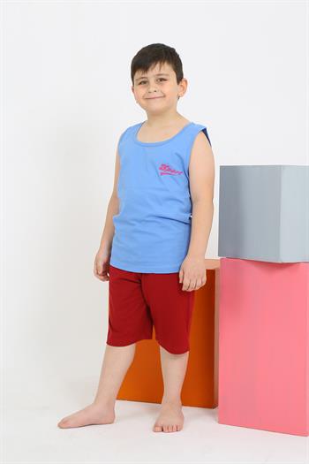 Akbeniz Erkek Çocuk Sıfır Kol Şortlu Mavi Penye Pijama Takımı 20434