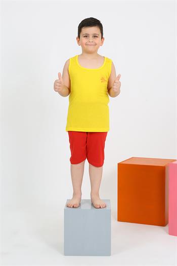 Akbeniz Erkek Çocuk Sıfır Kol Şortlu Sarı Penye Pijama Takımı 20434