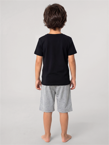 Akbeniz Erkek Çocuk Siyah Basic Kısa Kollu Şortlu Pijama Takımı