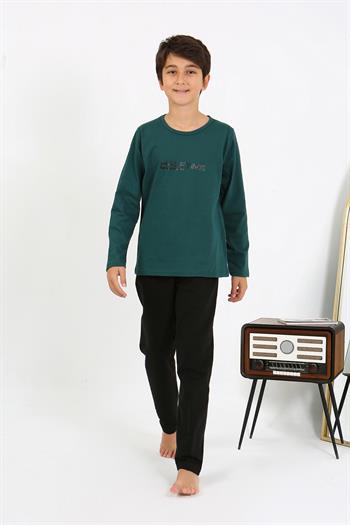 Akbeniz Erkek Çocuk Uzun Kol Penye Pijama Takım 20437 ZümrütYeşili