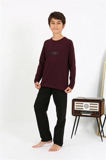 Akbeniz Erkek Çocuk Uzun Kol Penye Pijama Takım 20437 Bordo
