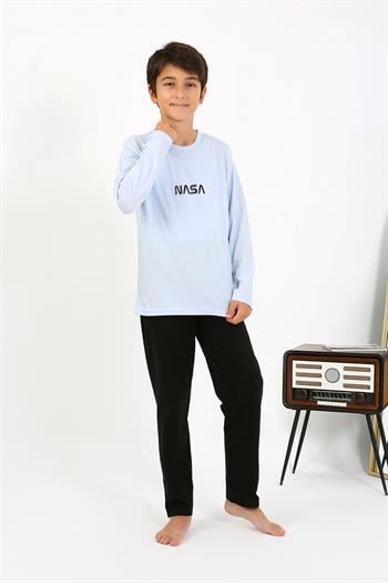 Akbeniz Erkek Çocuk Uzun Kol Penye Pijama Takım 20437 BuzMavisi