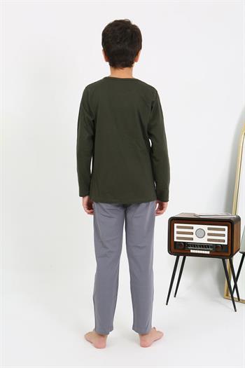 Akbeniz Erkek Çocuk Uzun Kol Penye Pijama Takım 20437 Haki