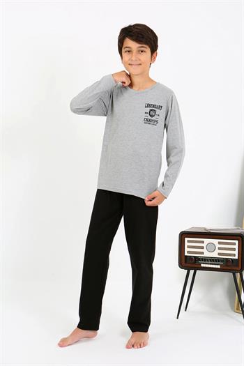 Akbeniz Erkek Çocuk Uzun Kol Penye Pijama Takım 20437 Gri