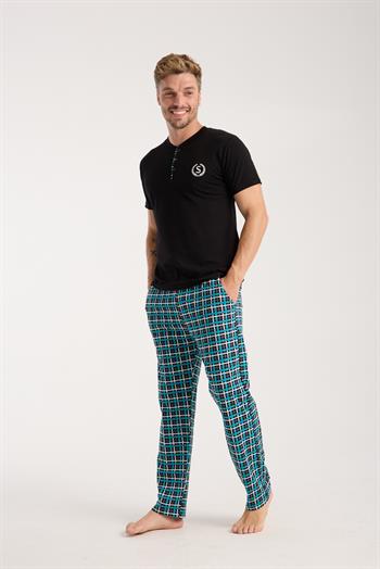 Akbeniz Erkek Düğmeli Yaka Siyah Kısa Kol Pijama Takımı
