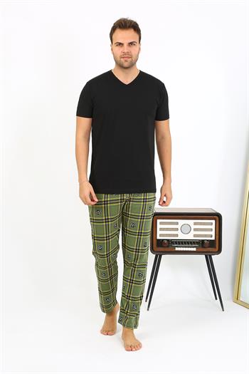 Akbeniz Erkek Ekoseli Desen Penye Tek Alt Pijama 27540 Haki