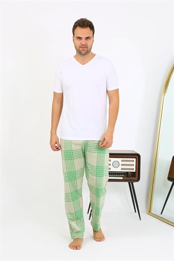 Akbeniz Erkek Ekoseli Desen Penye Tek Alt Pijama 27540 Yeşil