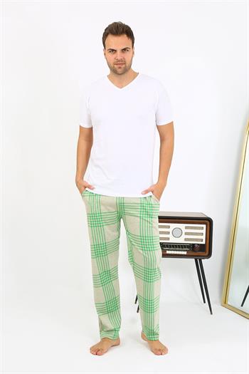 Akbeniz Erkek Ekoseli Desen Penye Tek Alt Pijama 27540 Yeşil