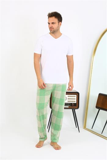 Akbeniz Erkek Ekoseli Desen Penye Tek Alt Pijama 27540 Yeşil