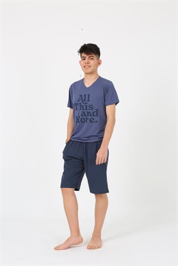 Akbeniz Erkek Genç Garson Boy Kısa Kol Lacivert Penye Şortlu Pijama Takımı 20377