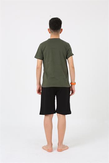 Akbeniz Erkek Genç Garson Boy Kısa Kol Haki Penye Şortlu Pijama Takımı 20377
