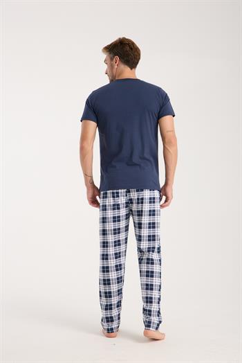 Akbeniz Erkek Lacivert Düğmeli Yaka Kısa Kol Pijama Takımı