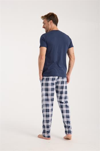 Akbeniz Erkek Lacivert Düğmeli Yaka Kısa Kol Pijama Takımı
